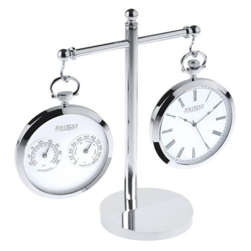 Polished Chrome Executive Desk Clock & Thermometer /Hygrometer Set With Stand