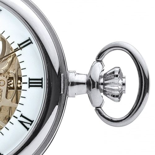 Polished Chrome Half Hunter Mechanical Pocket Watch With Open Back