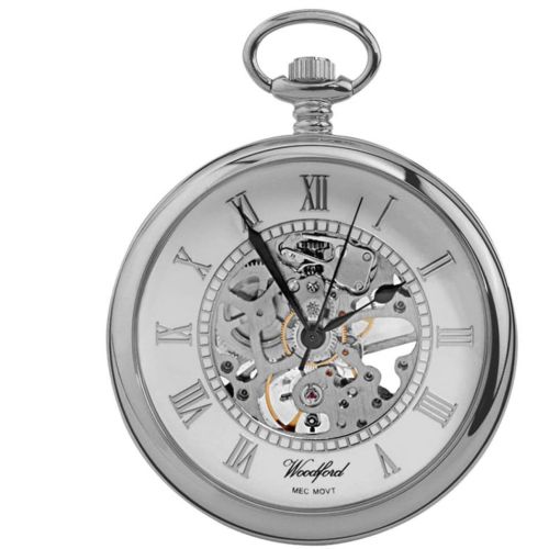 Open Face Skeleton Chrome Pocket Watch