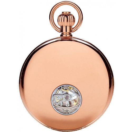 Rose Gold Double Half Hunter Mechanical Pocket Watch With Roman Numerals