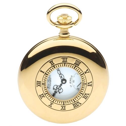 Gold Tone Half Hunter Mechanical Pocket Watch With White Face