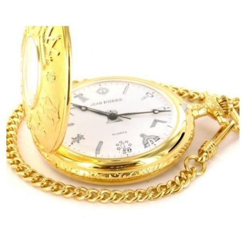 Gold Toned Masonic Half Hunter Quartz Pocket Watch