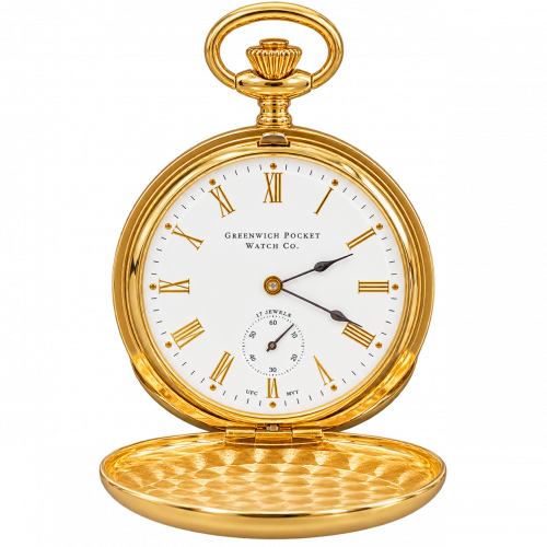 The Beaumont, Limited Edition 1000 Pieces UK Designed Gold Plated Double Hunter Mechanical Pocket Watch With Chain