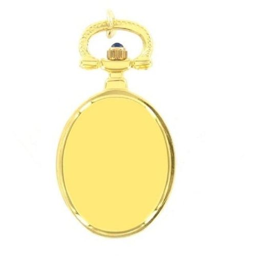 Gold Tone Open Face Quartz Oval Pendant Necklace Watch With Arabic Indexes