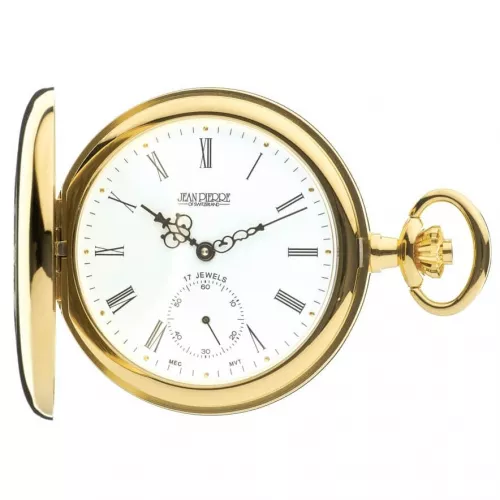 Gold Tone Half Hunter Mechanical Pocket Watch With White Face