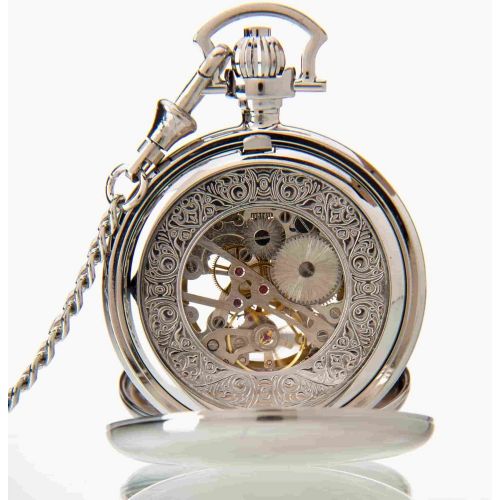 Chrome Plated Mechanical Double Half Hunter Engraveable Pocket Watch