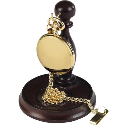 Polished Gold Plated Stainless Steel Full Hunter Pocket Watch With Chain & Stand