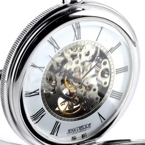 Polished Chrome Mechanical Double Hunter Pocket Watch With Heartbeat Window