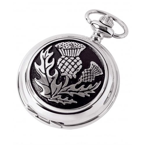 Pewter Thistle Mechanical Double Hunter Pocket Watch