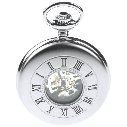 Matt Finish Chrome Polished Mechanical Half Hunter Pocket Watch