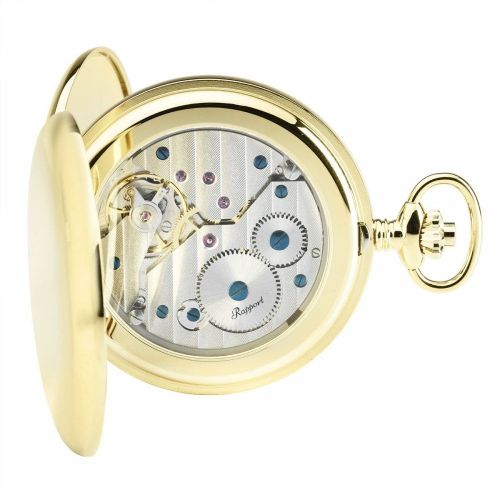 17 Jewel Mechanical Double Hunter Skeleton Back Gold Plated Pocket Watch