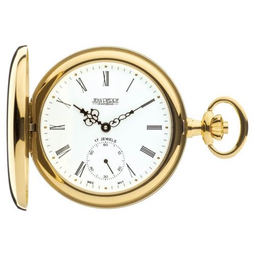 Gold Toned Full Hunter Mechanical Pocket Watch With Roman Numerals