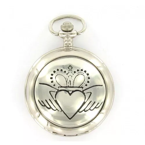 Claddagh Full Hunter Chrome/pewter Quartz Pocket Watch