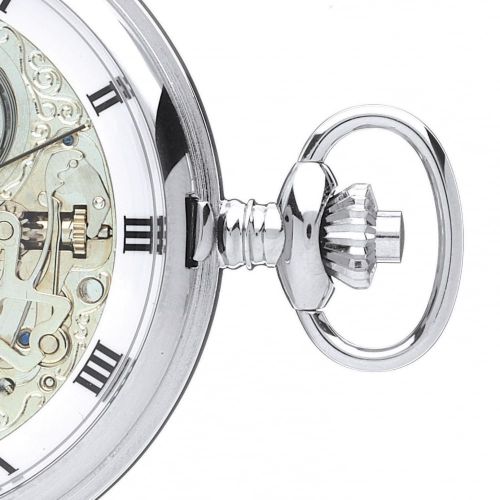 Polished Chrome Double Hunter Mechanical Pocket Watch