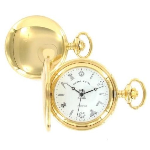 Masonic Gold Tone Full Hunter 17 Jewel Mechanical Pocket Watch