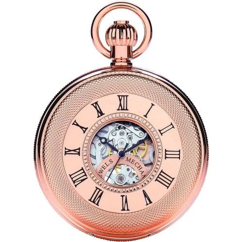 Rose Gold Double Half Hunter Mechanical Pocket Watch With Roman Numerals