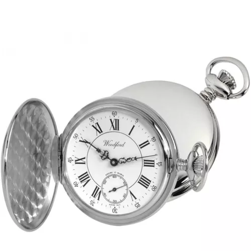 Chrome Plated 17 Jewel Swiss Mechanical Full Hunter Pocket Watch 1012