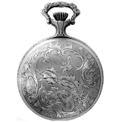 Full Hunter Silver Toned Masonic Quartz Pocket Watch With T-Bar Chain