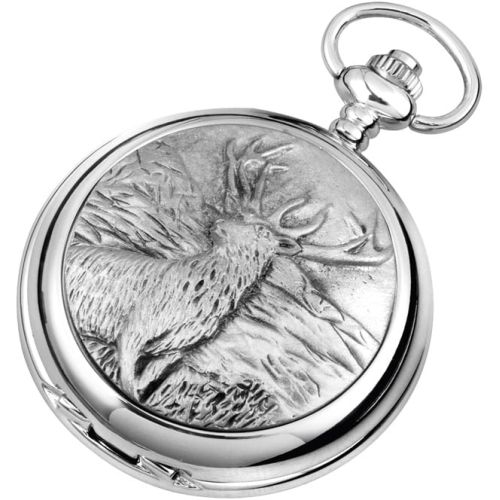 Chrome Double Hunter Monarch of the Glen Pattern Mechanical Pocket Watch