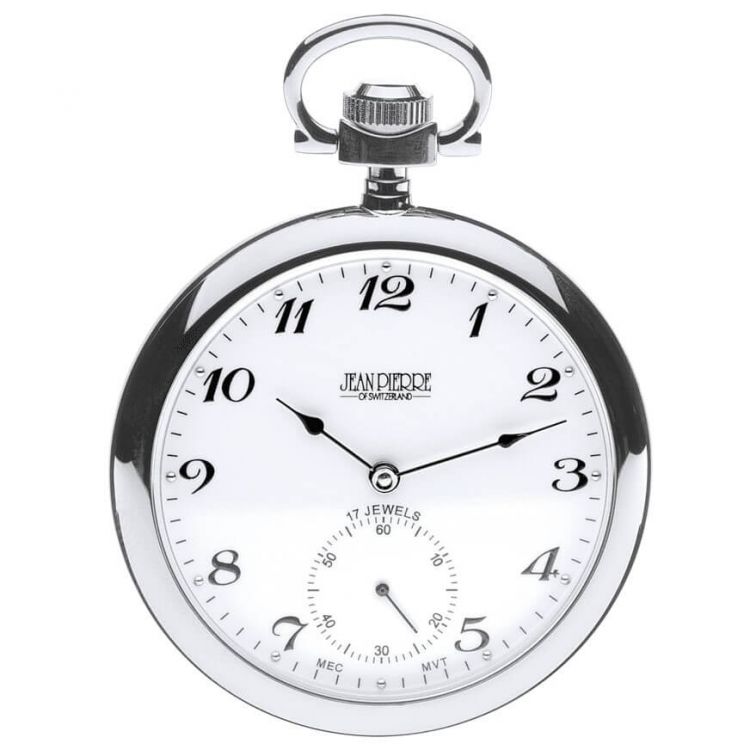 Open Face Polished Chrome Mechanical Pocket Watch