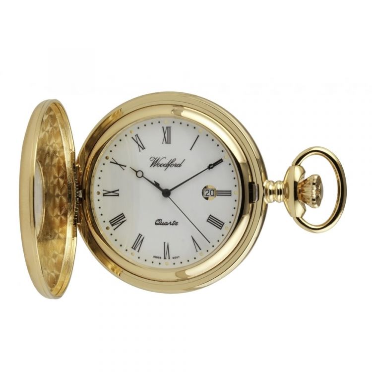 Gold Plated Swiss Quartz Half Hunter Pocket Watch