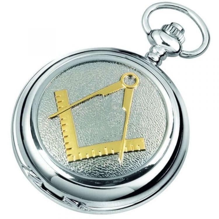 Chrome Plated Masonic Quartz Full Hunter Pocket Watch