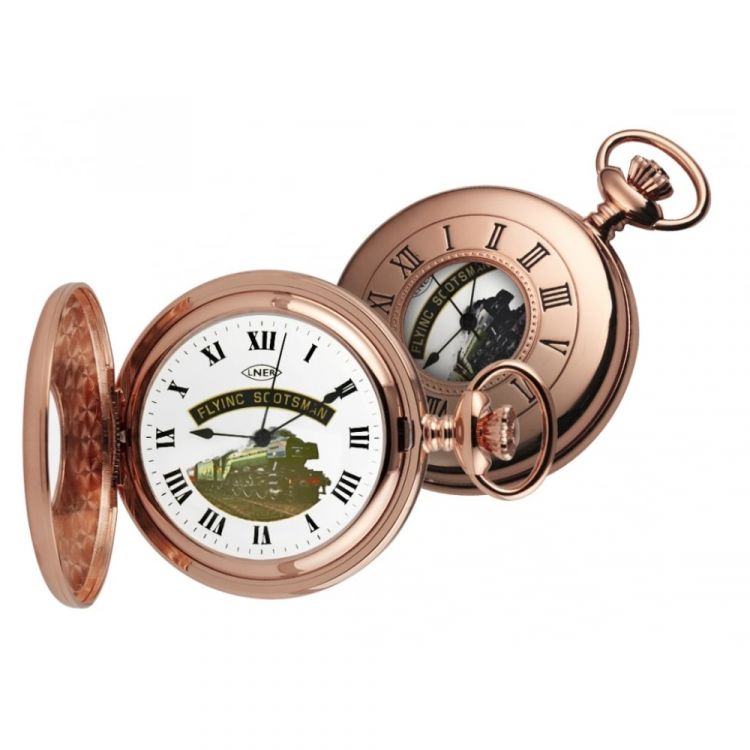 Rose Gold Plated Flying Scotsman Half Hunter Pocket Watch