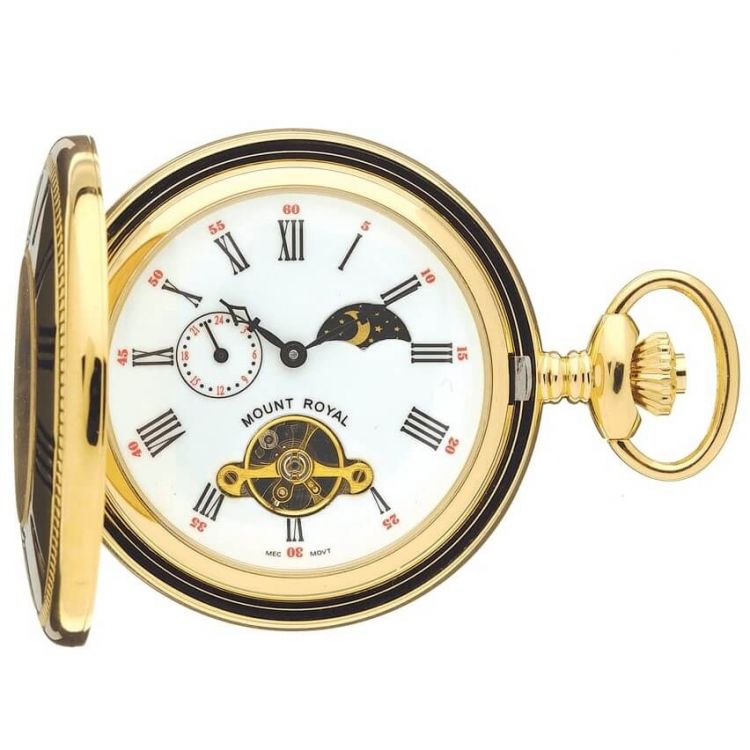 Gold Tone Mechanical Half Hunter Pocket Watch With Roman Indexes