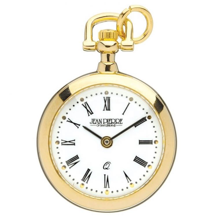 Gold Toned Open Face Quartz Pendant Watch With Roman Numerals