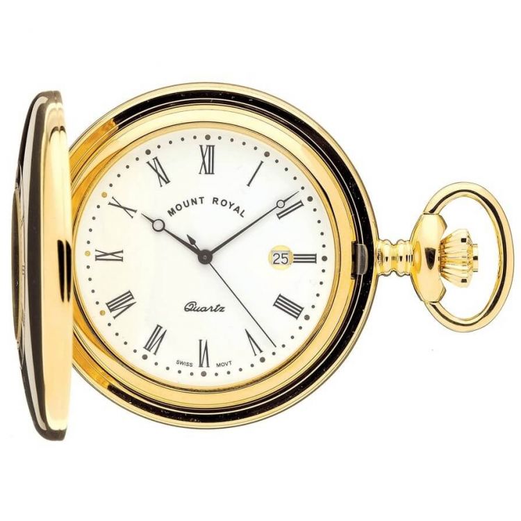 Gold Tone 17 Jewel Half Hunter Quartz Pocket Watch