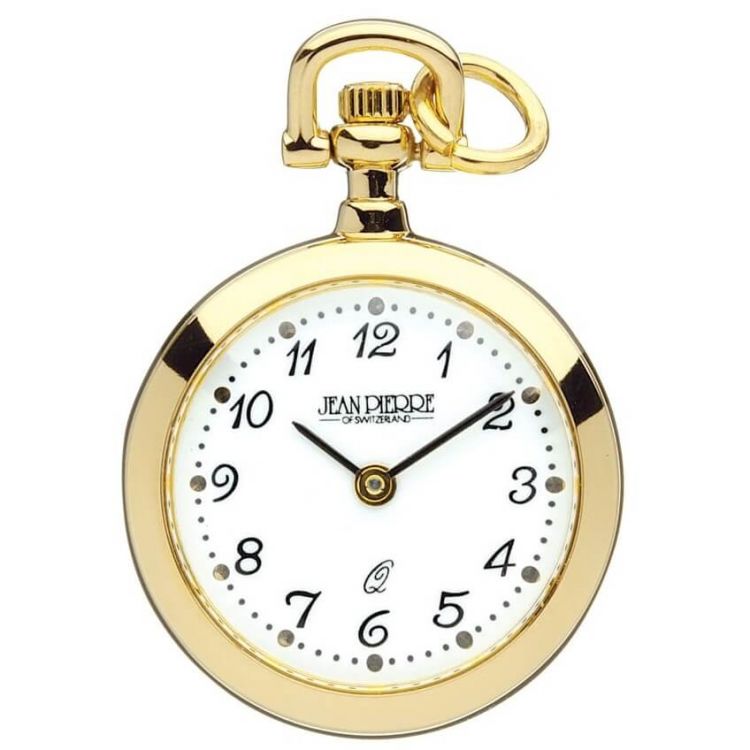 Gold Toned Open Face Quartz Pendant Watch With Arabic Numerals