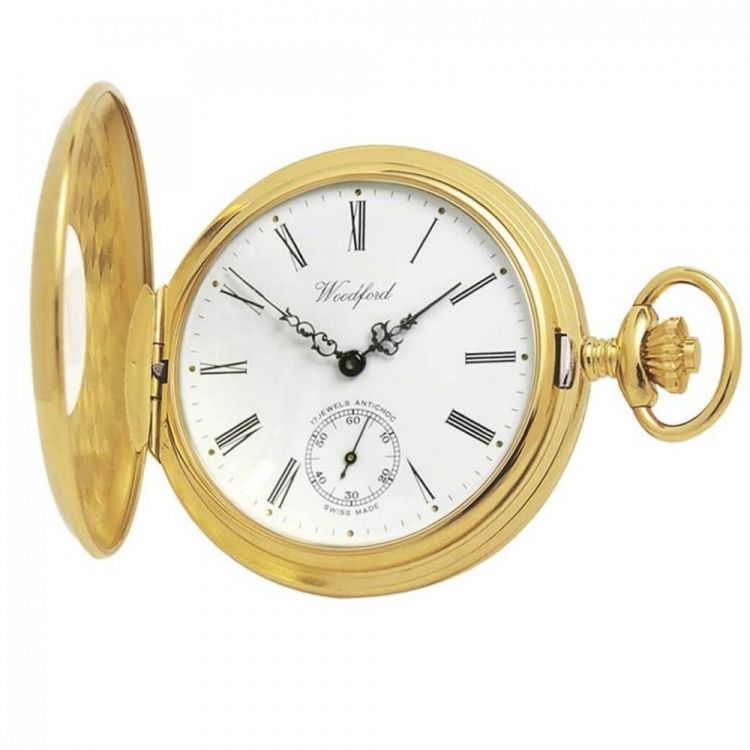 Gold Plated 17 Jewel Swiss Mechanical Half Hunter Pocket Watch 1015