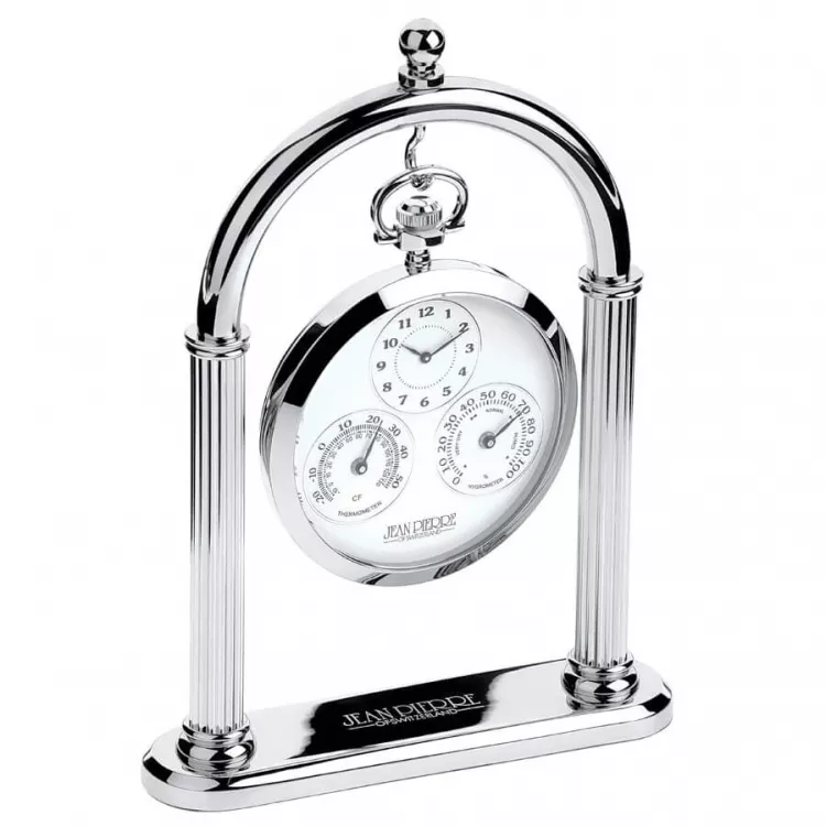 Polished Chrome Weather Station & Desk Clock With Stand
