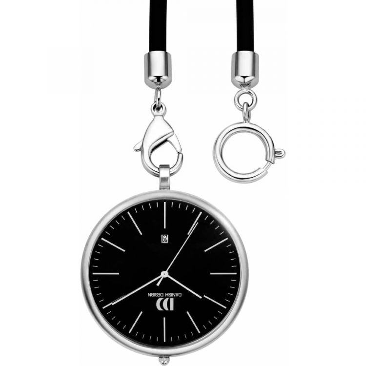 Black Face Chrome Plated Pocket Watch with Rubber Strap