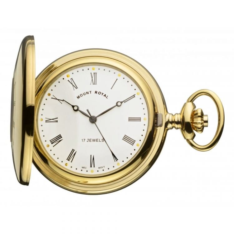 Gold Tone 17 Jewel Half Hunter Mechanical Pocket Watch