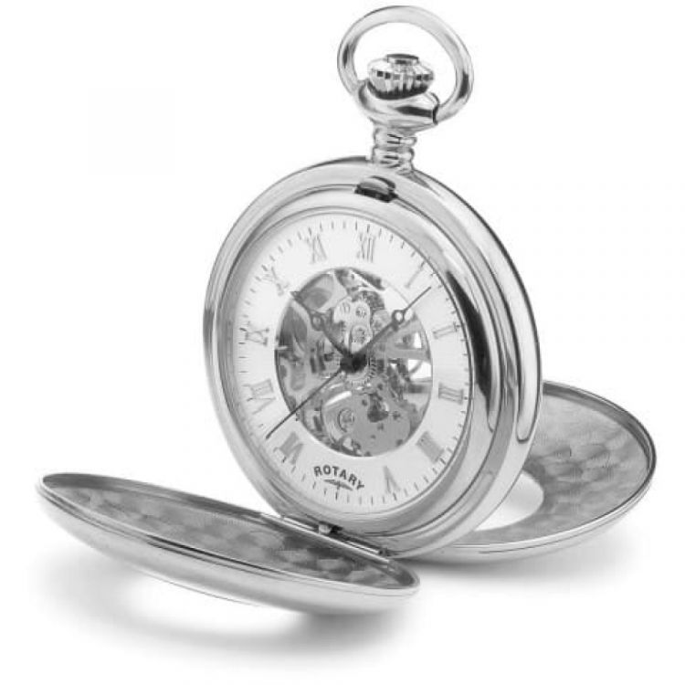 Chrome Mechanical Double Half Hunter Pocket Watch