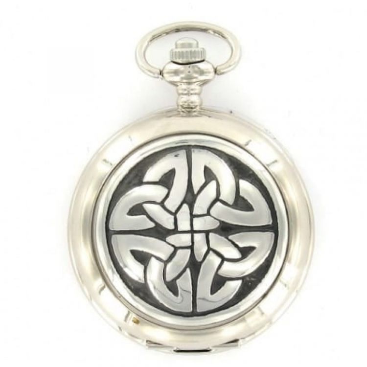 Celtic Knot Pattern Chrome Pewter Full Hunter Quartz Pocket Watch