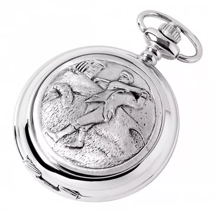 Double Hunter Golfing Chrome/pewter Mechanical Pocket Watch