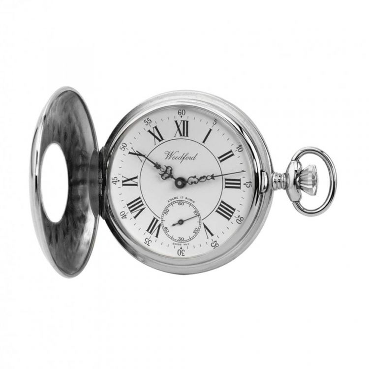 Chrome Plated Mechanical Half Hunter Pocket Watch 1011