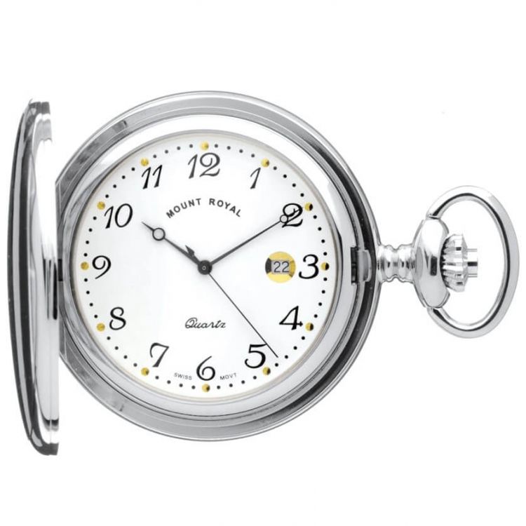 Chrome Polished Full Hunter Quartz Pocket Watch with Arabic Indexes