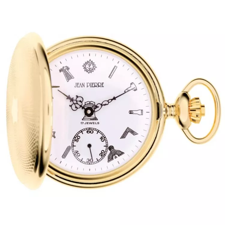 Gold Toned Masonic Half Hunter Mechanical Pocket Watch