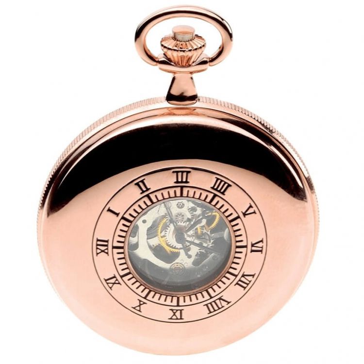 Rose Gold Toned Double Half Hunter Mechanical Pocket Watch