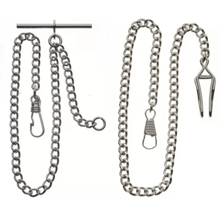 Chrome Plated 9 Inch Single Albert T-Bar Pocket Watch Chain Bundle