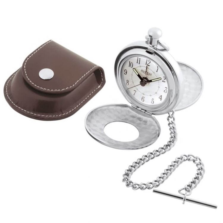 Polished Chrome Double Half Hunter Alarm Pocket Watch With Pouch