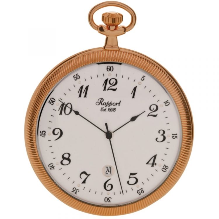 Rose Gold Tone Slim Open Face Quartz Pocket Watch