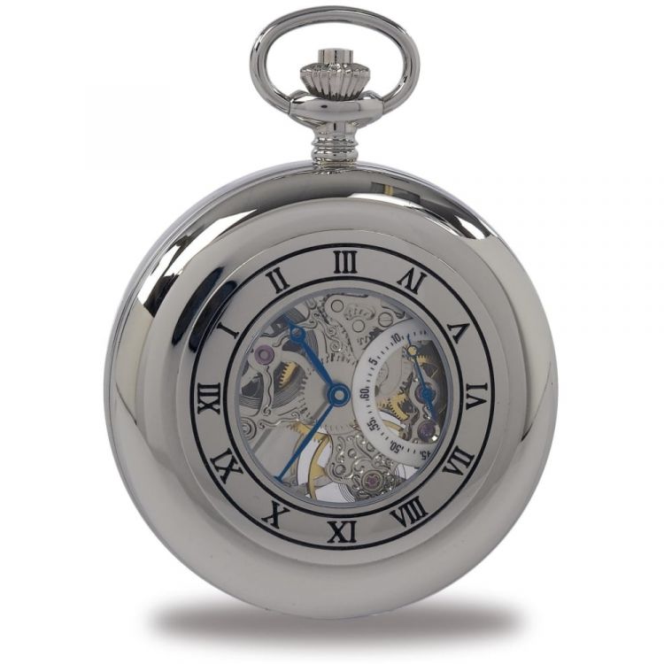 Silver Tone Double Half Hunter Mechanical Pocket Watch