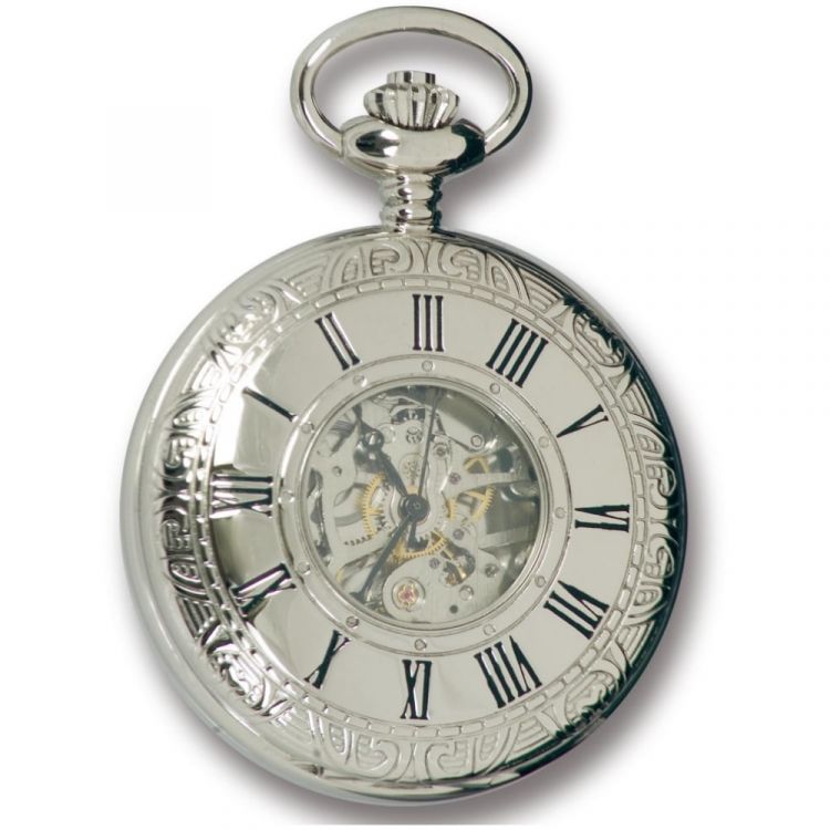 Silver Tone Mechanical Half Hunter Pocket Watch