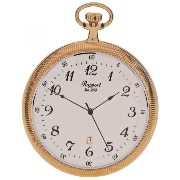 Gold Toned Slim Open Face Quartz Pocket Watch