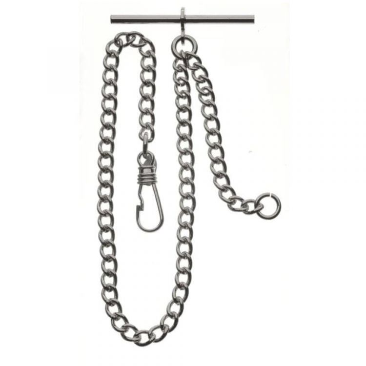 Chrome Plated 9 Inch Single Albert T-Bar Pocket Watch Chain