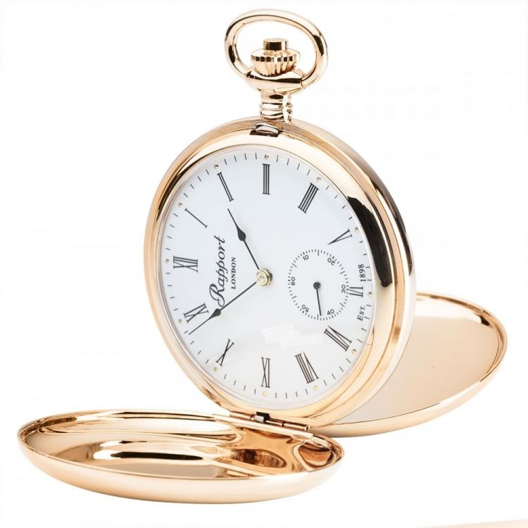 17 Jewel Mechanical Double Hunter Skeleton Back Rose Gold Plated Pocket Watch